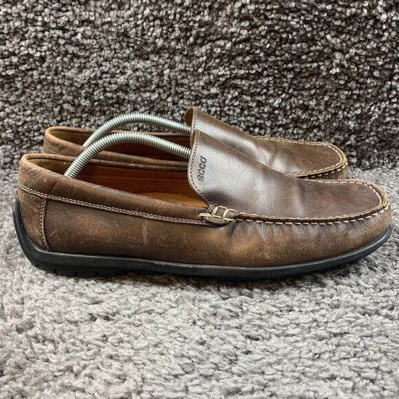 ECCO Mens Casual Dress Shoes Moc Brown Leather Slip On Driver Loafers Size EU 46 main image 4